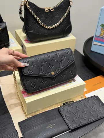 Louis Vuitton Felicie Pochette Monogram Empreinte Leather Black