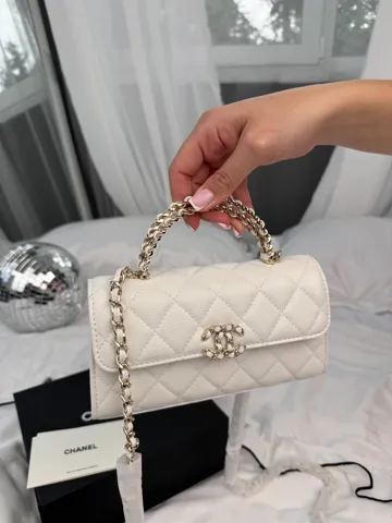 Chanel Mini Flap Top Handle Bag Caviar Leather White