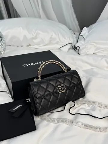 Chanel Mini Flap Top Handle Bag Caviar Leather Black