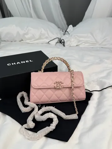 Chanel Mini Flap Top Handle Bag Caviar Leather Pink