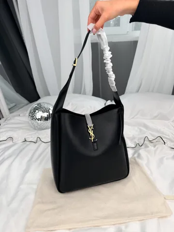 Saint Laurent Bucket Bag Blat Leather with Gold