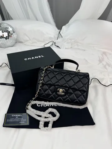 Chanel Classic Flap Top Handle Black with Champagne Silver