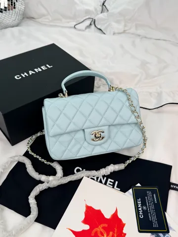 Chanel Classic Flap Top Handle Blue with Champagne Silver