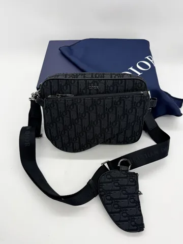 Dior Saddle Triple Pouch Black Oblique