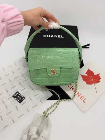 Chanel Mini Flap Bag Top Handle Green Croco
