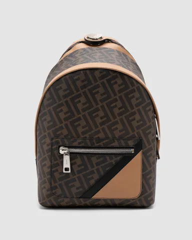 Fendi Chiodo Small Fendi Diagonal Brown FF Canvas Backpack