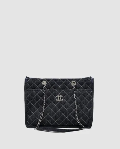 Chanel Denim Tote Bag with Wild Stitch Quilting