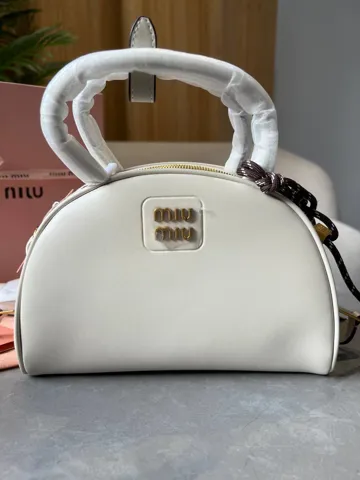 Miu Miu Leather Top-Handle Bag Large Milk/Gold