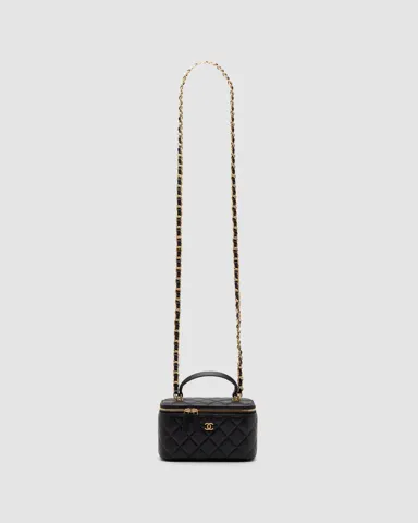 Chanel Classic Black Lambskin Pearl Crush Vanity Bag(із дзеркальцем)