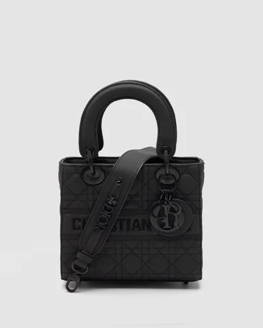 Christian Dior Latte Ultramatte Cannage Calfskin Mini Lady Dior Black