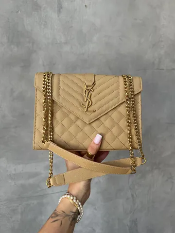 Saint Laurent Leather Envelope Chain Bag Beige